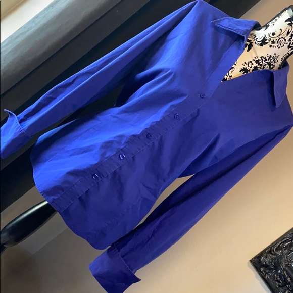 Blue button up (stretchy material) - Picture 1 of 4
